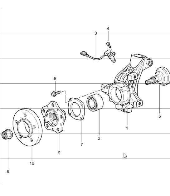 Diagram 401-05 Porsche 997 MKII Turbo 2009>> Vooras, besturing 