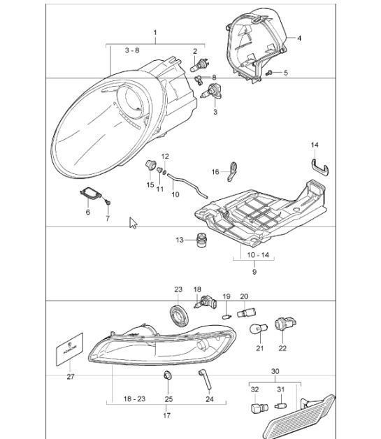 Diagram 905-00 Porsche 997 (911) MK1 2005-2008 Electrical equipment