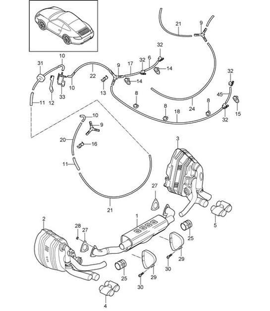 Diagram 202-004 Porsche Boxster 986/987/981 (1997-2016) Sistema di alimentazione, sistema di scarico