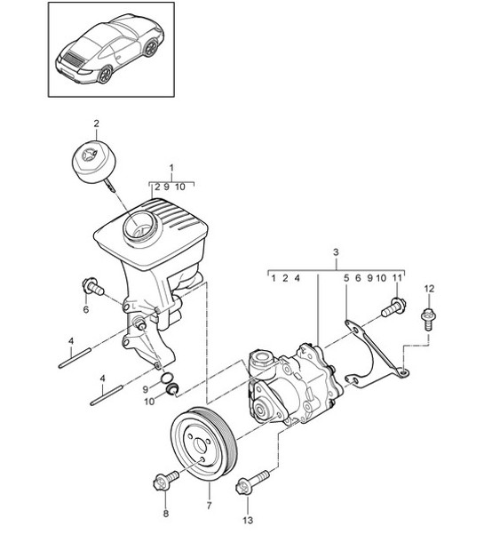 Diagram 403-003 Porsche 997 (911) MK2 2009-2012 Front Axle, Steering 