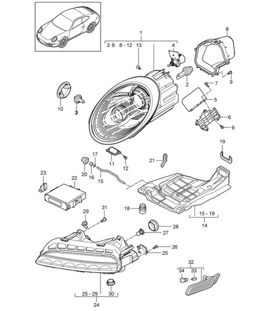 Diagram 905-001 Porsche 997 (911) MK2 2009-2012 Electrical equipment