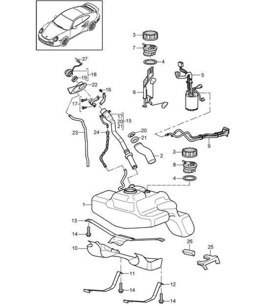 Diagram 201-000 Porsche 997 (911) MK2 2009-2012 Fuel System, Exhaust System