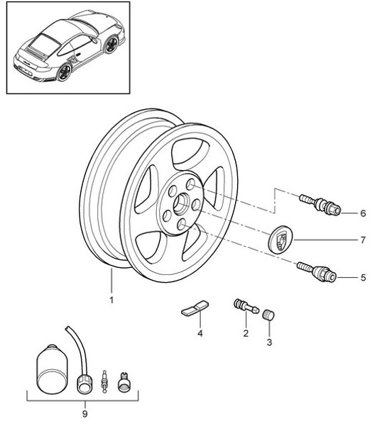 Diagram 601-000 Porsche Cayenne 9PA1 (957) 2007-2010 Wheels, Brakes