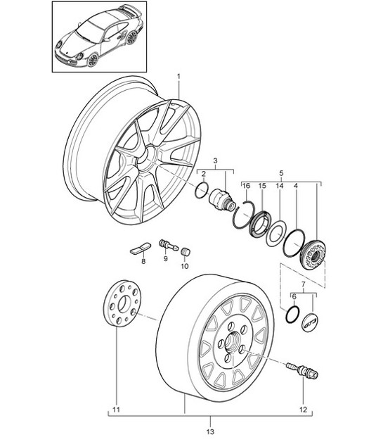 Diagram 601-002 Porsche 997 (911) MK2 2009-2012 Wheels, Brakes