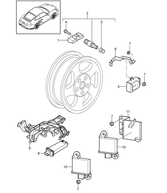 Diagram 601-005 Porsche 997 (911) MK2 2009-2012 Wheels, Brakes