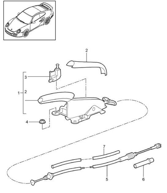 Diagram 701-005 Porsche 997 (911) MK2 2009-2012 Hand Lever System, Pedal Cluster 