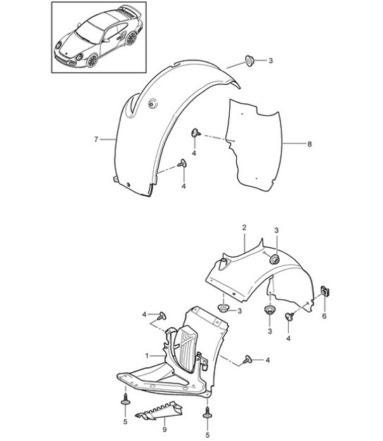 Diagram 801-075 Porsche 997 (911) MK2 2009-2012 Karosserie