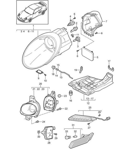 Diagram 905-000 Porsche 997 (911) MK2 2009-2012 Electrical equipment