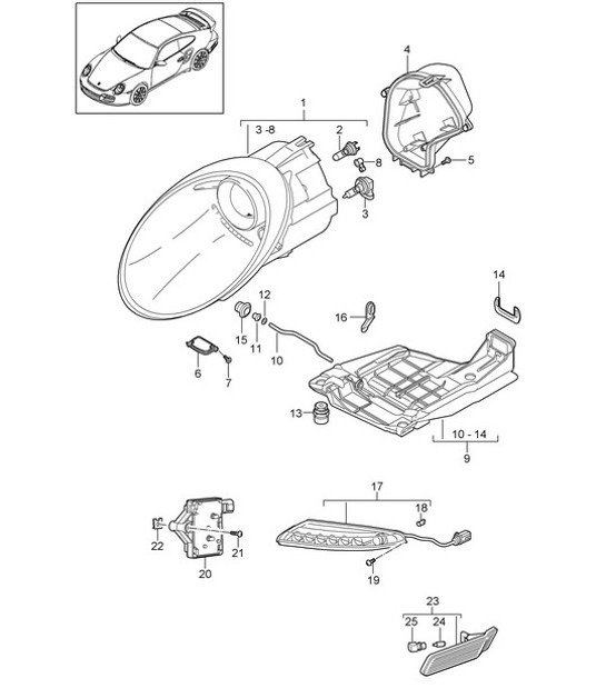 Diagram 905-002 Porsche 997 (911) MK2 2009-2012 Electrical equipment