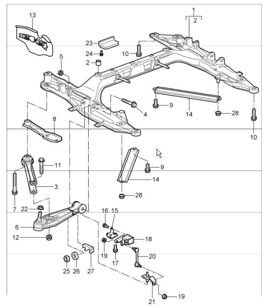 Diagram 401-00 Porsche 997 (911) MK1 2005-2008 Front Axle, Steering 