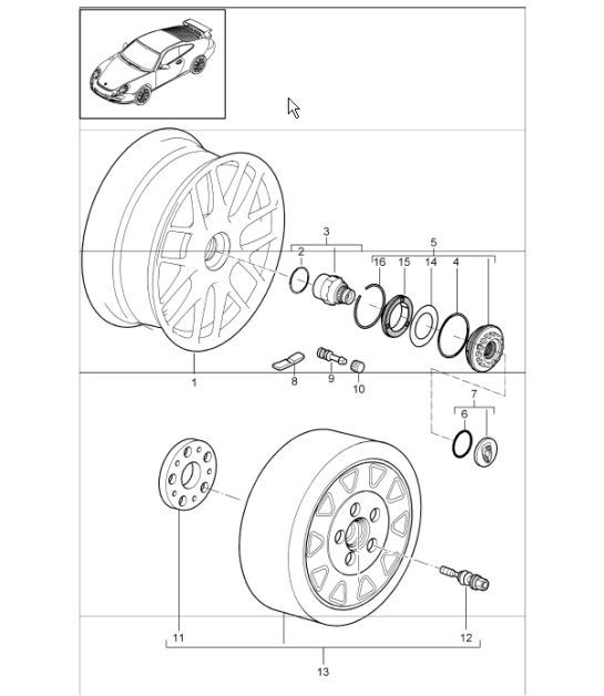 Diagram 601-01 Porsche Cayman GTS 718 2.5L Manual (365 ch) Roues, Freins