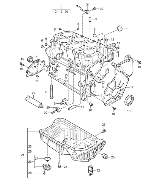 Diagram 101-05 Porsche Cayenne 9PA (955) 2003-2006 Engine