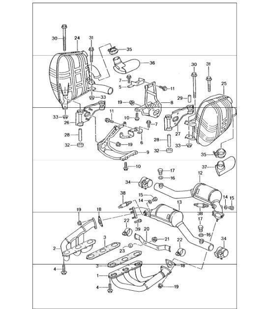 Diagram 202-00 Porsche 997 Carrera 4S 3.8L 2005>> Fuel System, Exhaust System