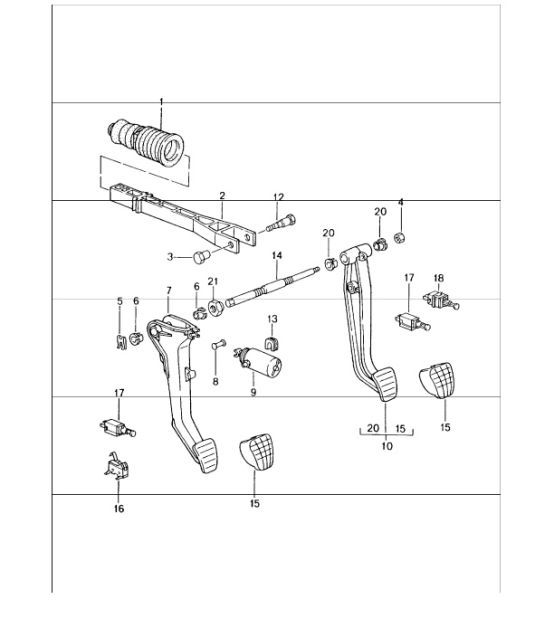 Diagram 702-00 Porsche 996 (911) (1997-2005) Système de levier manuel, groupe de pédales 