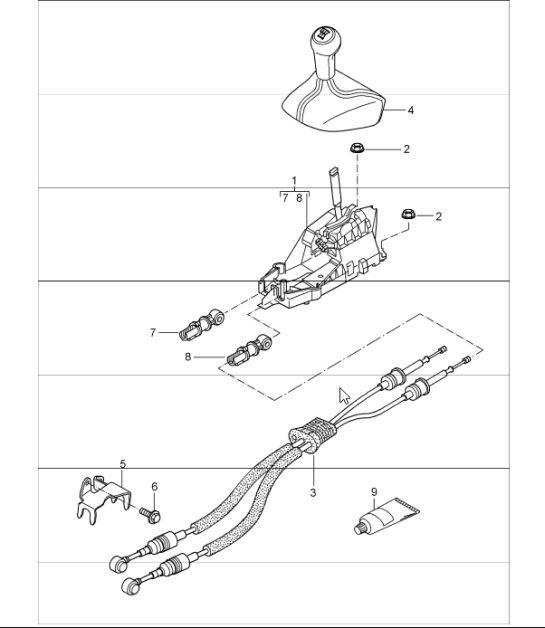 Diagram 701-00 Porsche Cayenne MK3 (958) 2010-2017 Sistema de palanca manual, conjunto de pedales 