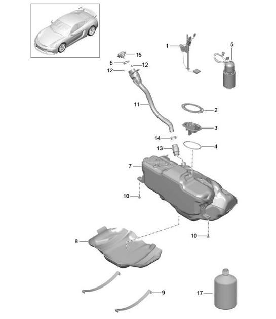 Diagram 201-000 Porsche Cayman 987C/981C (2005-2016) Fuel System, Exhaust System