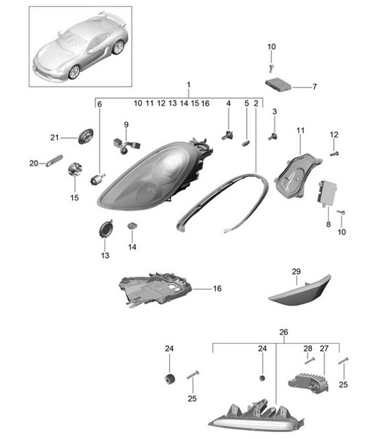 Diagram 905-002 Porsche Cayman 987C/981C (2005-2016) Electrical equipment